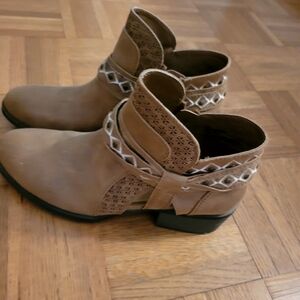 Women's Brown Suede Ankle Boots with Decorative Strap 7 1/2